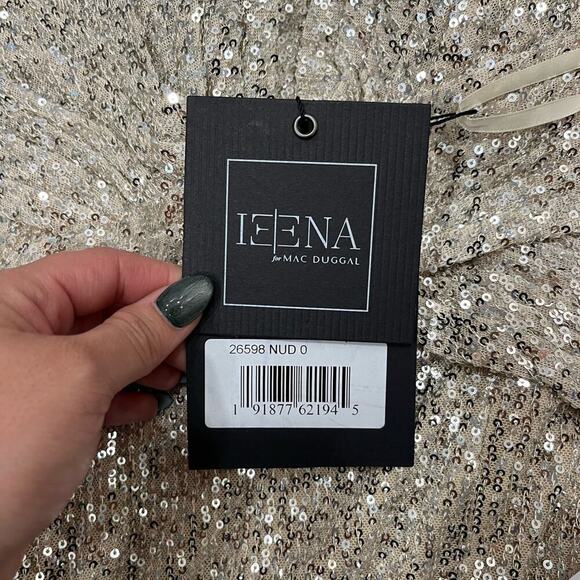 IEENA FOR MAC DUGGAL 26598 V Neck Sequined V Neck Wrap Waist Gown Nude 0 NEW - Picture 6 of 10